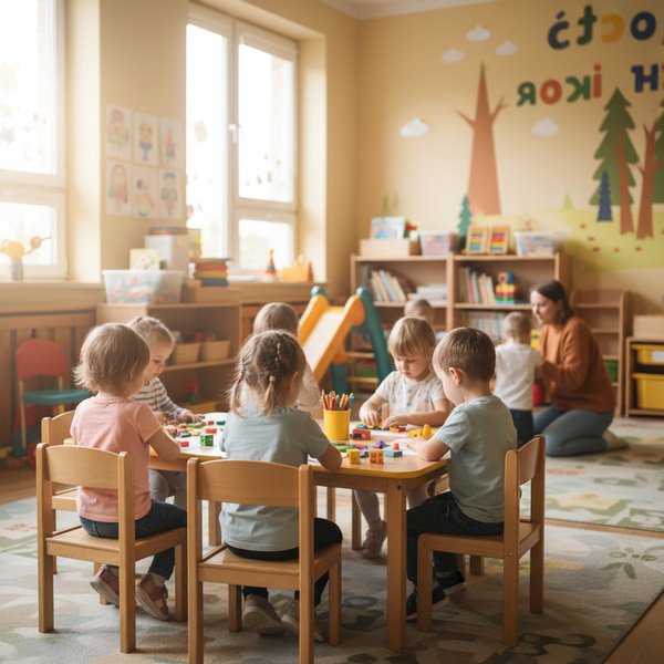 Polska sala przedszkolna z polskim premium nauczycielem i dziećmi - kontakty do polskich przedszkoli PKD 8510Z
