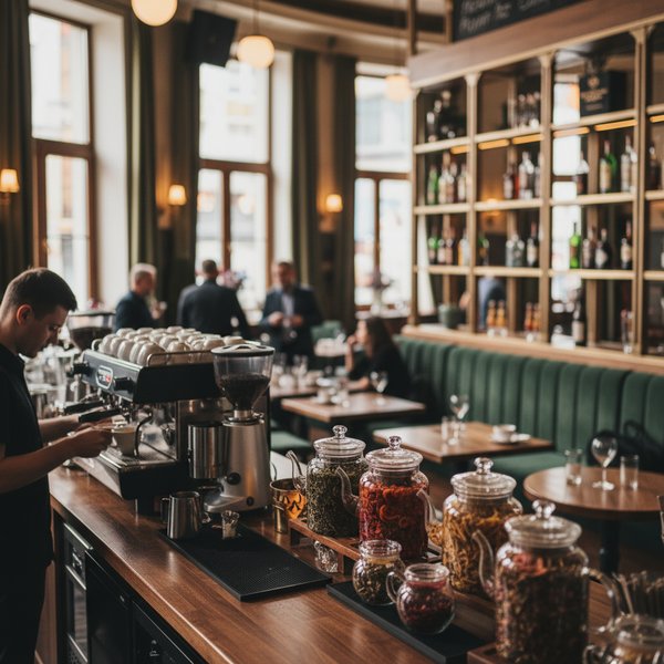 Barista w kawiarni speciality podczas latte art - kontakty do polskich kawiarni i klubów nocnych PKD 5630Z