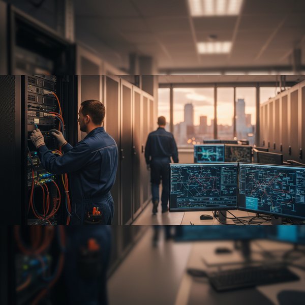 Maszt sieci komórkowej 5G na tle miasta - kontakty do operatorów sieci komórkowych PKD 6120Z