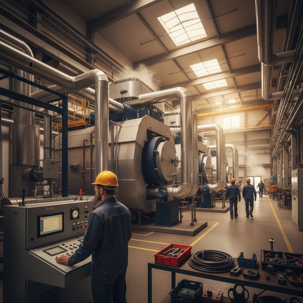 Elektrociepłownia z kominami i rurociągami - kontakty do dostawców usług ciepłowniczych PKD 3530Z