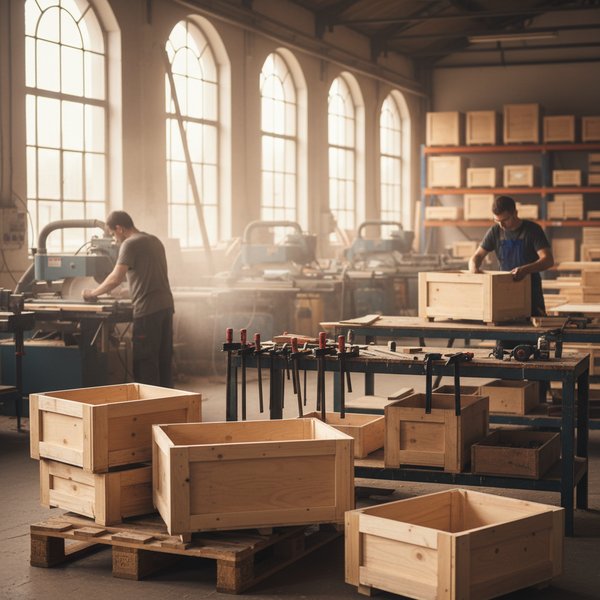 Stos drewnianych palet EUR na rampie - kontakty do polskich producentów opakowań drewnianych PKD 1624Z