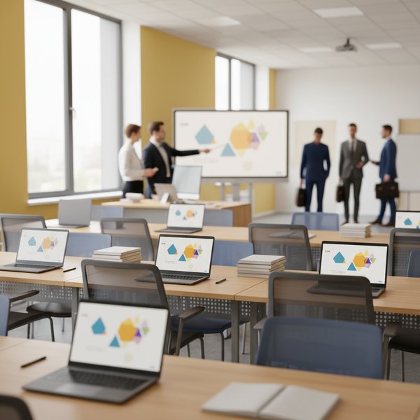 Sala szkoleniowa z trenerem i kursantami - kontakty do polskich centrów edukacyjnych i szkoleniowych PKD 8559B