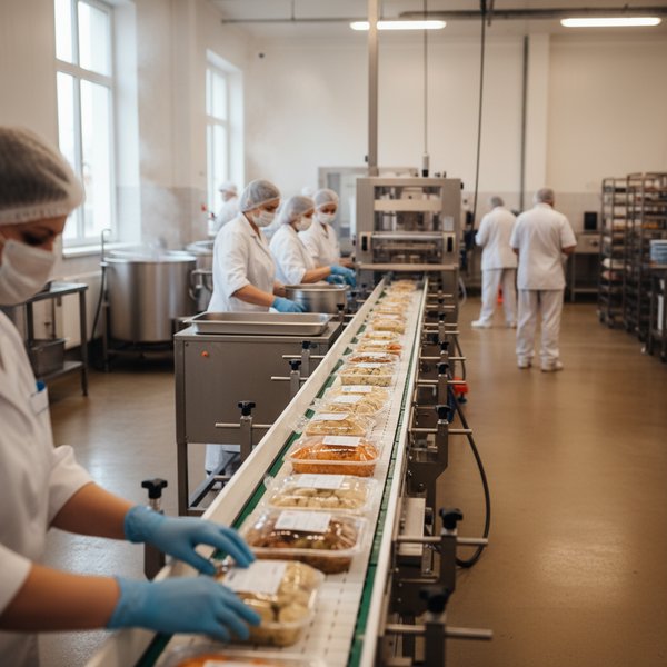 Linia produkcyjna dań gotowych w tackach - kontakty do producentów gotowych posiłków PKD 1085Z