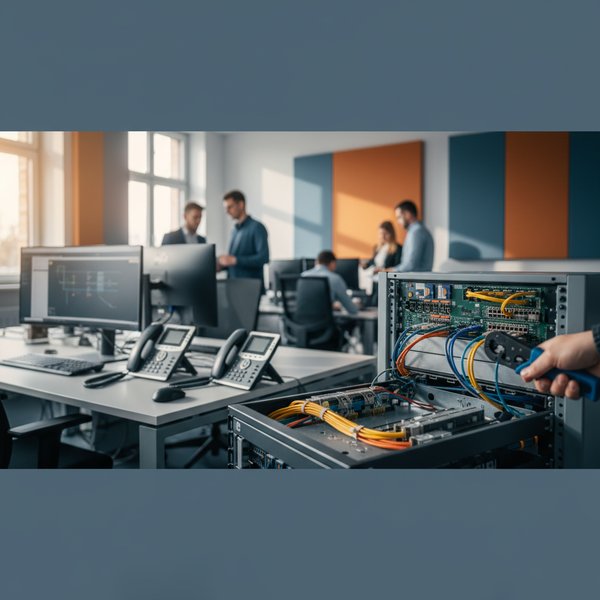 Telefon IP na biurku w sali konferencyjnej - kontakty do firm VOIP i usług telekomunikacyjnych PKD 6110Z