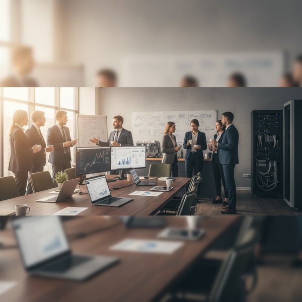 Sala zarządzania funduszem inwestycyjnym z monitorami - kontakty do firm zarządzających funduszami PKD 6630Z