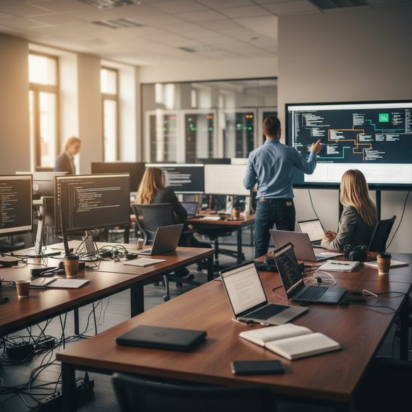 Konsultant IT z laptopem analizujący system - kontakty do polskich firm doradztwa informatycznego PKD 6202Z