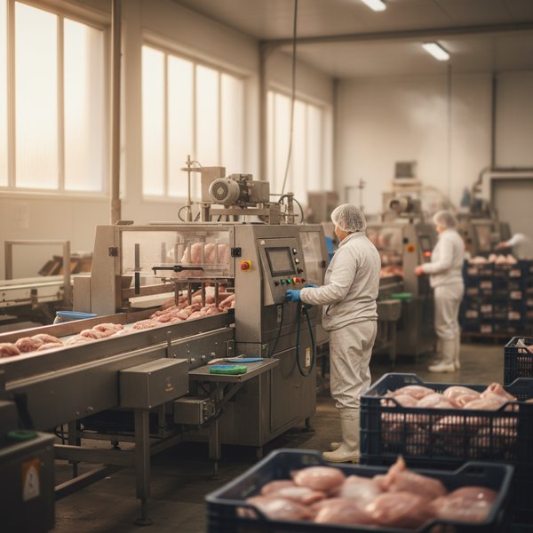 Linia ubojni drobiu z kurczakami - kontakty do polskich producentów mięsa drobiowego PKD 1012Z