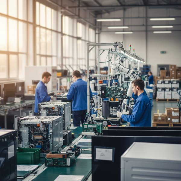 Fabryka pralek na linii montażowej - kontakty do polskich producentów AGD PKD 2751Z