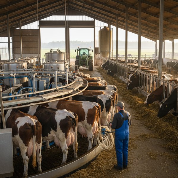 Stado krów mlecznych Holstein-Friesian na pastwisku - kontakty do gospodarstw bydła mlecznego PKD 0141Z