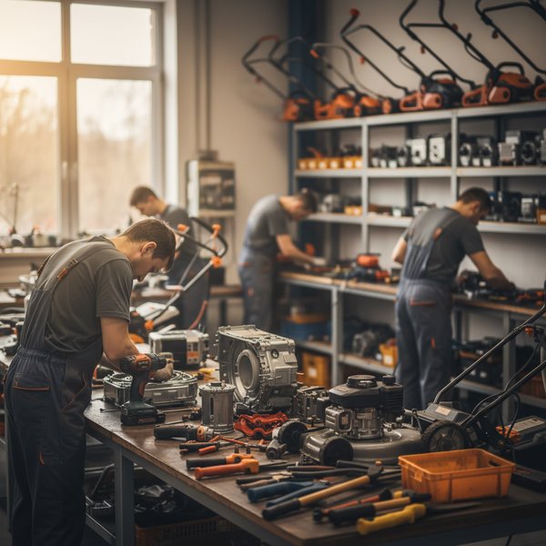 Technik naprawia pralkę w warsztacie AGD - kontakty do serwisów naprawczych AGD i sprzętu PKD 9522Z