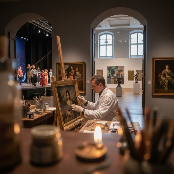 Wnętrze sali wystawowej muzeum z obrazami - kontakty do polskich instytucji kultury PKD 9102Z