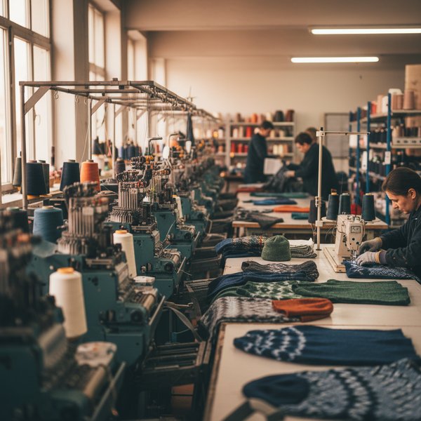 Maszyna dziewiarska Stoll z swetrem w produkcji - kontakty do producentów odzieży dzianej PKD 1439Z