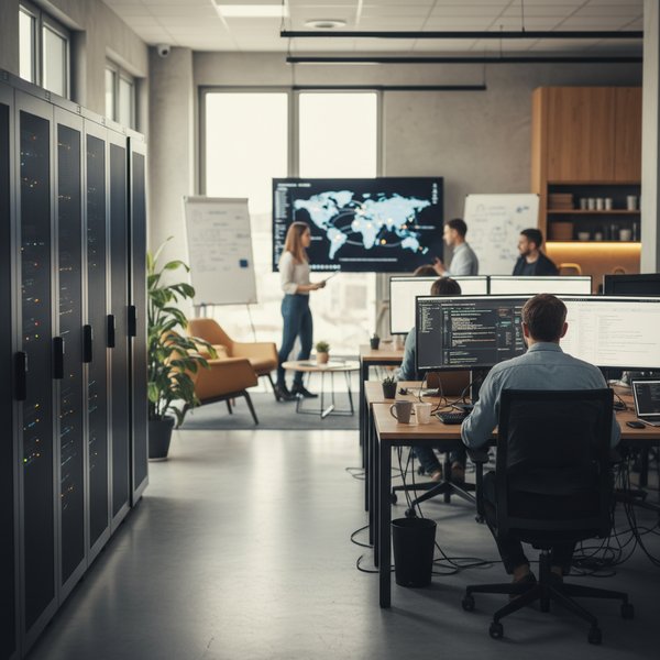 Sala data center z szafami serwerów - kontakty do firm prowadzących wyszukiwarki internetowe PKD 6312Z