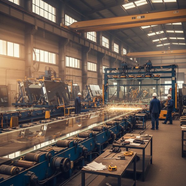 Linia produkcji szkła float w hucie - kontakty do polskich producentów szkła płaskiego PKD 2311Z