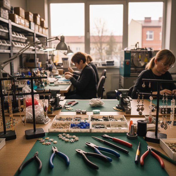 Witryna z bizuterią modową z krzyształów - kontakty do polskich producentów sztucznej biżuterii PKD 3213Z