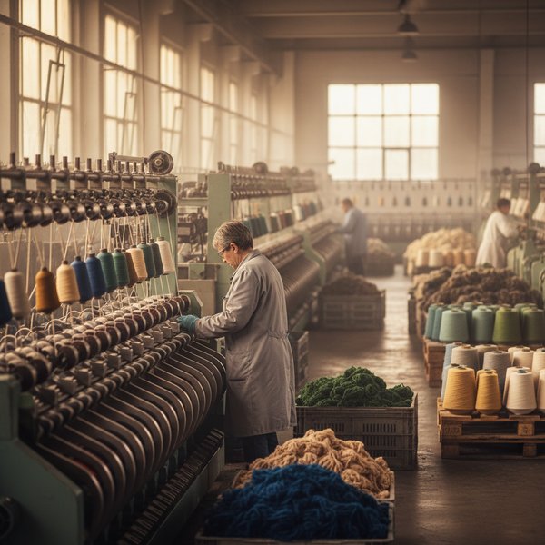 Maszyna przędzalnicza Polontex z włóknem - kontakty do producentów specjalistycznej przędzy PKD 1310Z