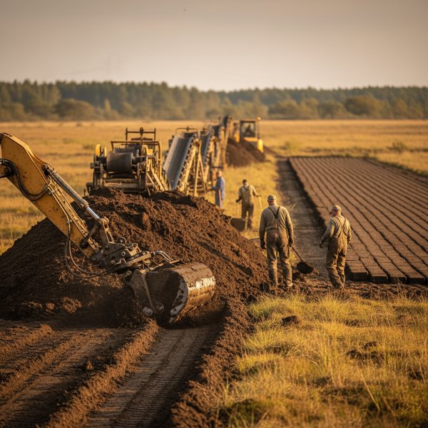 Kopalnia torfu z koparką w Klasmann-Deilmann - kontakty do polskich firm wydobywających torf PKD 0892Z