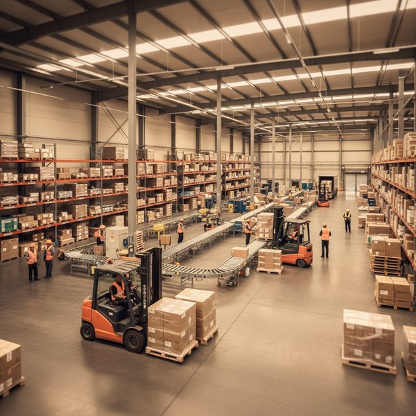 Magazyn logistyczny z paletami i wózkami widłowymi - kontakty do polskich firm logistycznych 3PL PKD 5229C