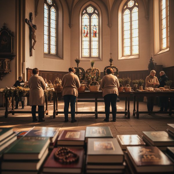 Wnętrze polskiego kościoła z ołtarzem - kontakty do parafii i organizacji religijnych PKD 9491Z