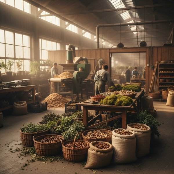 Zbieracz grzybów w polskim lesie z koszem - kontakty do dostawców naturalnych produktów leśnych PKD 0230Z