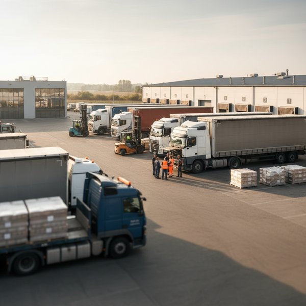 Flota ciężarówek transportowych na trasie - kontakty do polskich firm transportowych PKD 4941Z