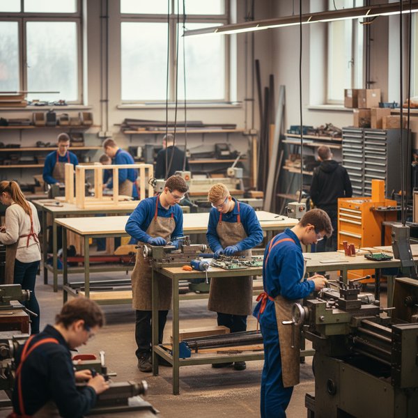 Sala warsztatowa branżowej szkoły II stopnia z samochodem - kontakty do branżowych szkół II stopnia PKD 8532B