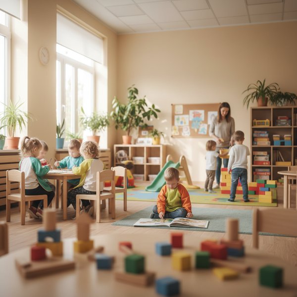 Sala przedszkolna z dziećmi i zabawkami - kontakty do polskich przedszkoli niepublicznych