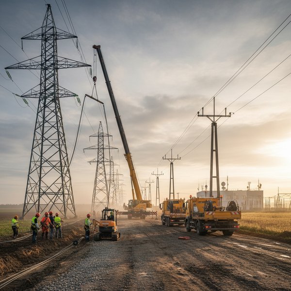 Słup energetyczny z liniami napowietrznymi WN - kontakty do firm budujących linie telekomunikacyjne PKD 4222Z