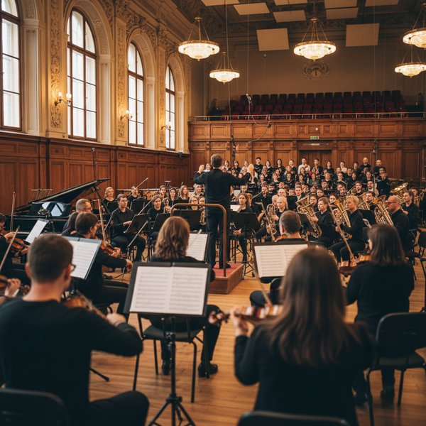Sala koncertowa Filharmonii Narodowej z orkiestrą - kontakty do polskich filharmonii orkiestr i chórów PKD 9001Z