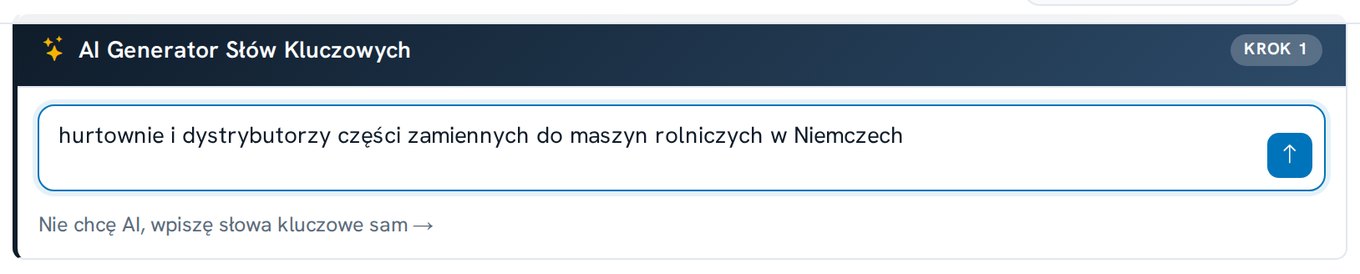 Pole generatora sł&oacute;w kluczowych z opisem: hurtownie i dystrybutorzy części zamiennych do maszyn rolniczych w Niemczech