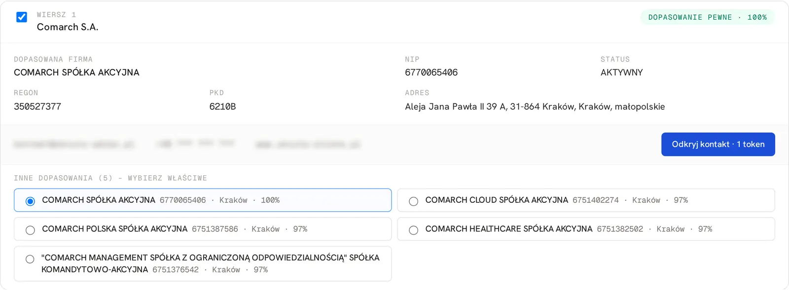 Dopasowanie Comarch S.A. z alternatywami: Comarch Cloud i inne spółki grupy