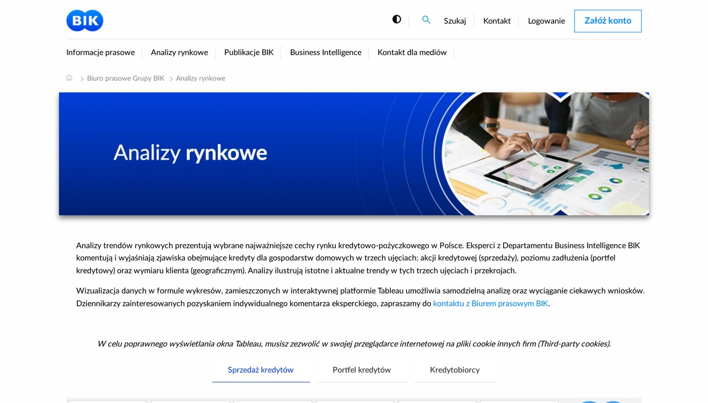 Sekcja analiz rynkowych w biurze prasowym Biura Informacji Kredytowej