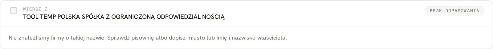 Brak dopasowania dla nazwy z przeciętym słowem ODPOWIEDZIAL NOŚCIĄ