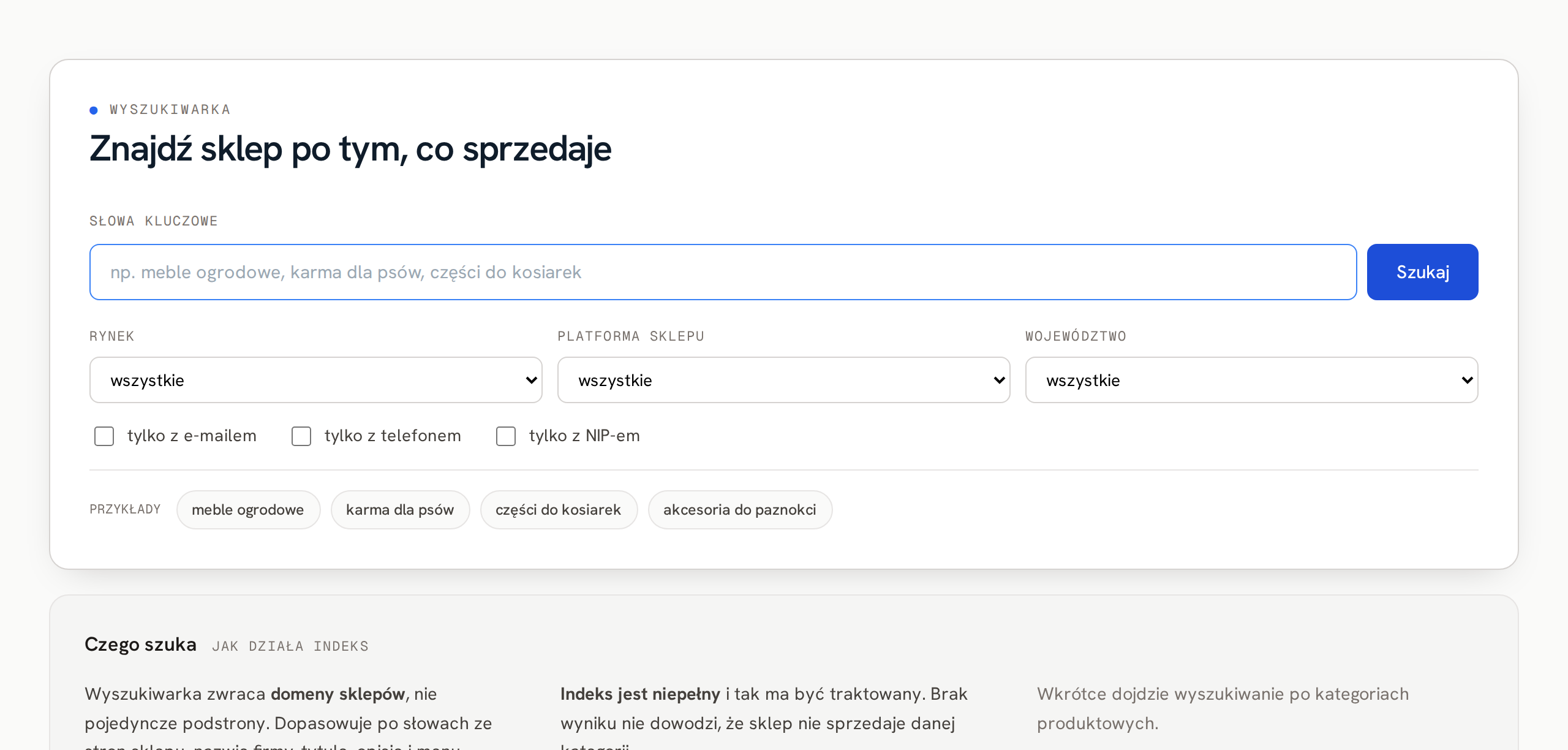 Datab&aacute;ze e-shopů bazy.biz: vyhled&aacute;v&aacute;n&iacute; polsk&yacute;ch e-shopů podle platformy, regionu a kategorie