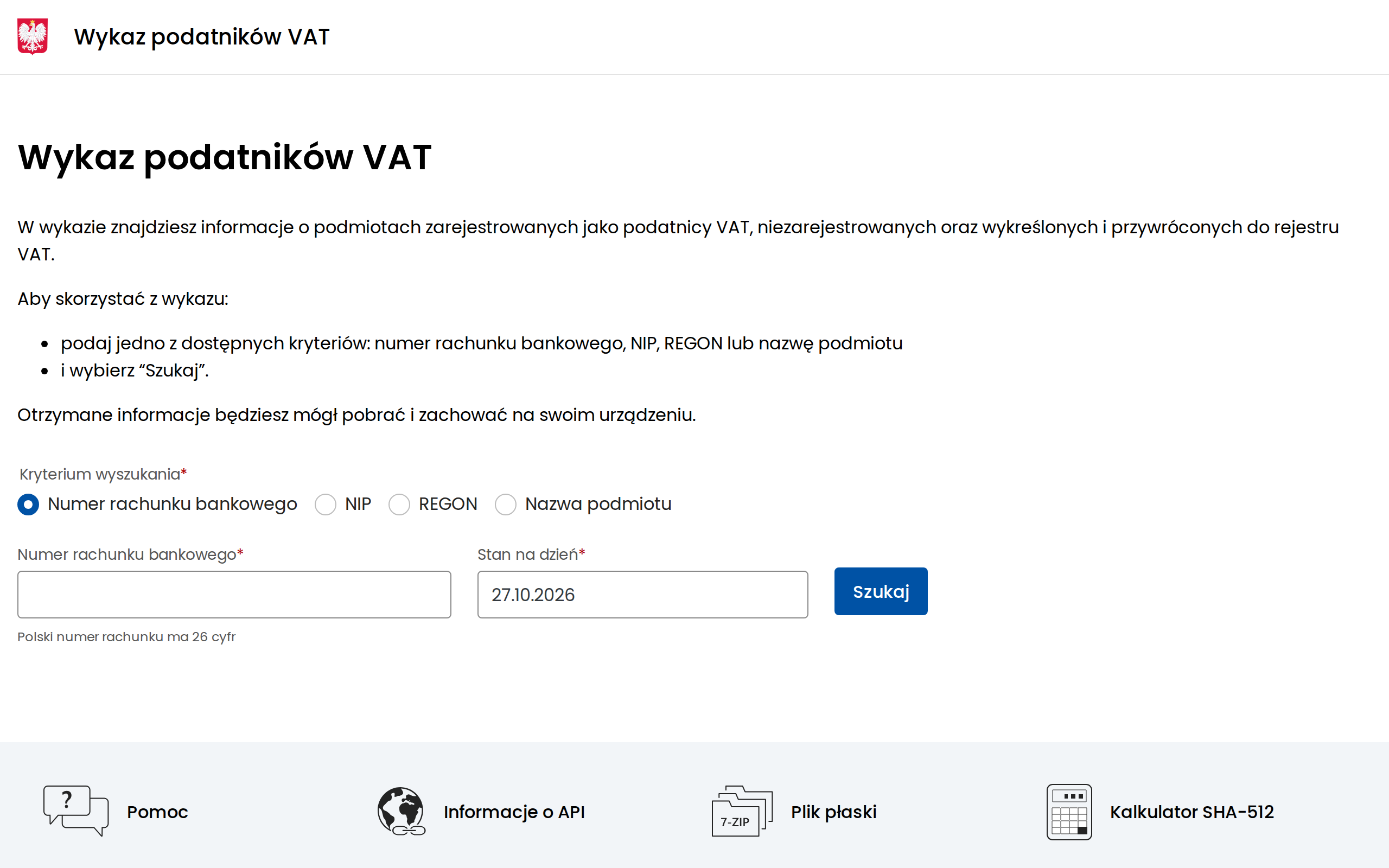Wykaz podatników VAT: the Polish white list of VAT taxpayers, search by bank account, NIP, REGON or company name