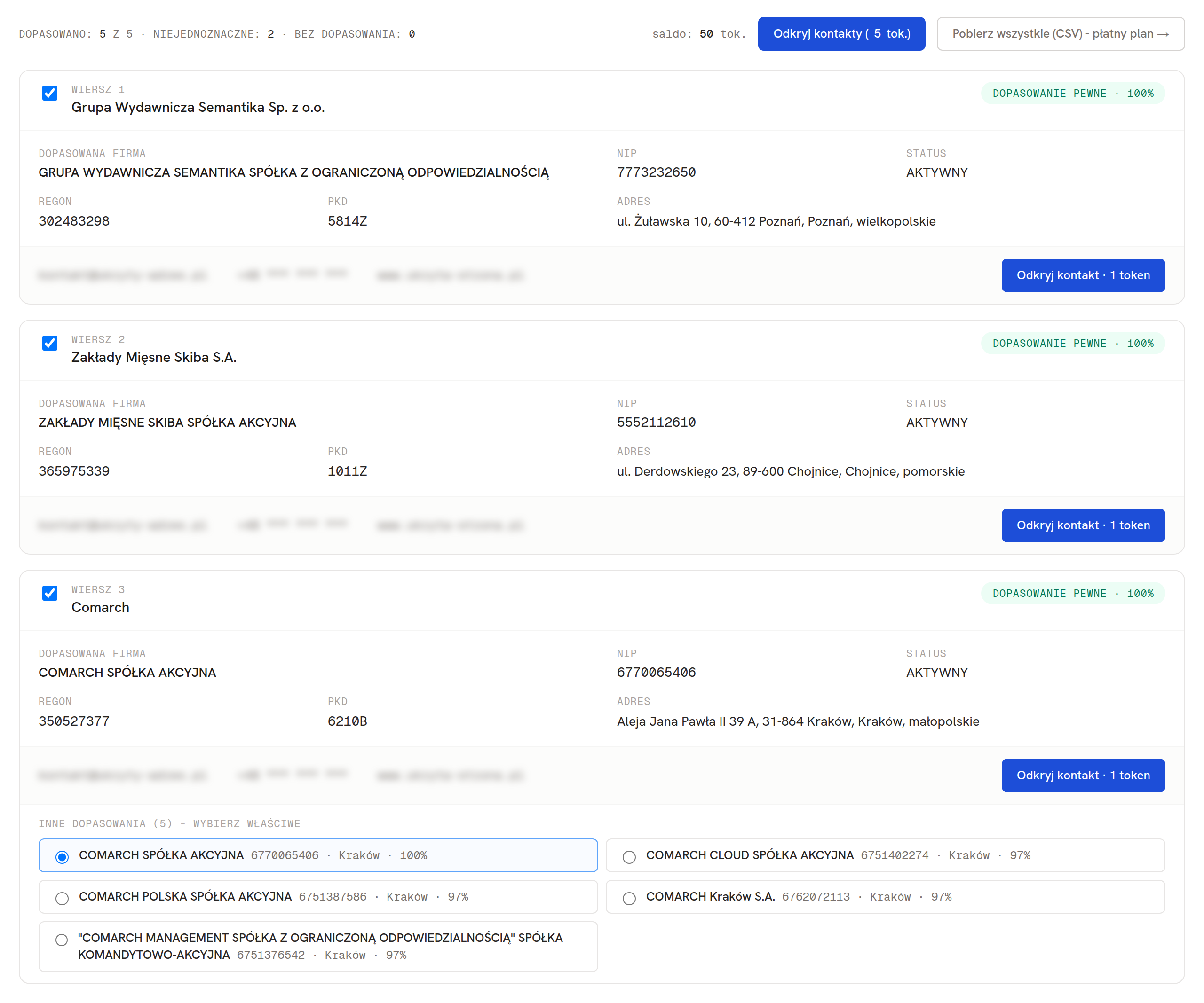 Lista firm z referencji konkurencji dopasowana do NIP-&oacute;w z rejestru CEIDG i KRS