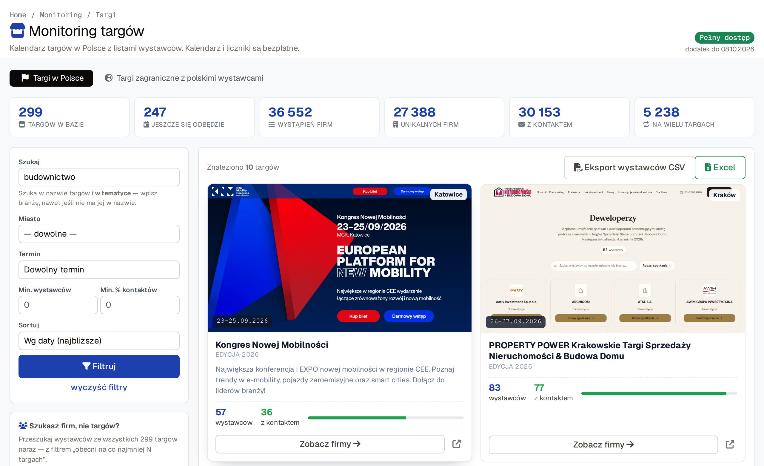 Kalendarz targ&oacute;w w Polsce po wpisaniu hasła budownictwo