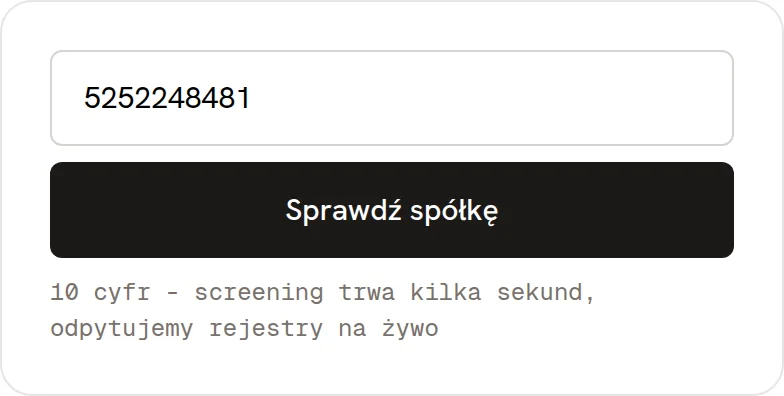 Formularz narzędzia Sprawdź spółkę (screening)