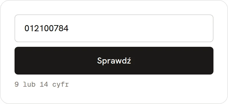 Formularz narzędzia Walidator REGON