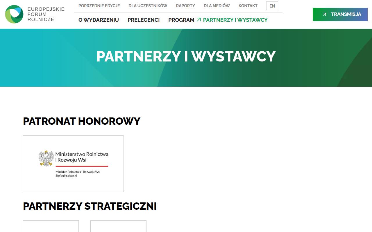 Strona targów Europejskie Forum Rolnicze – strefa expo