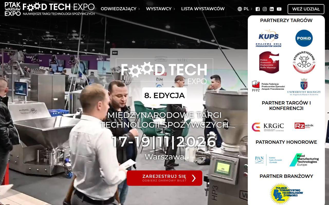 Strona targów Food Tech Expo