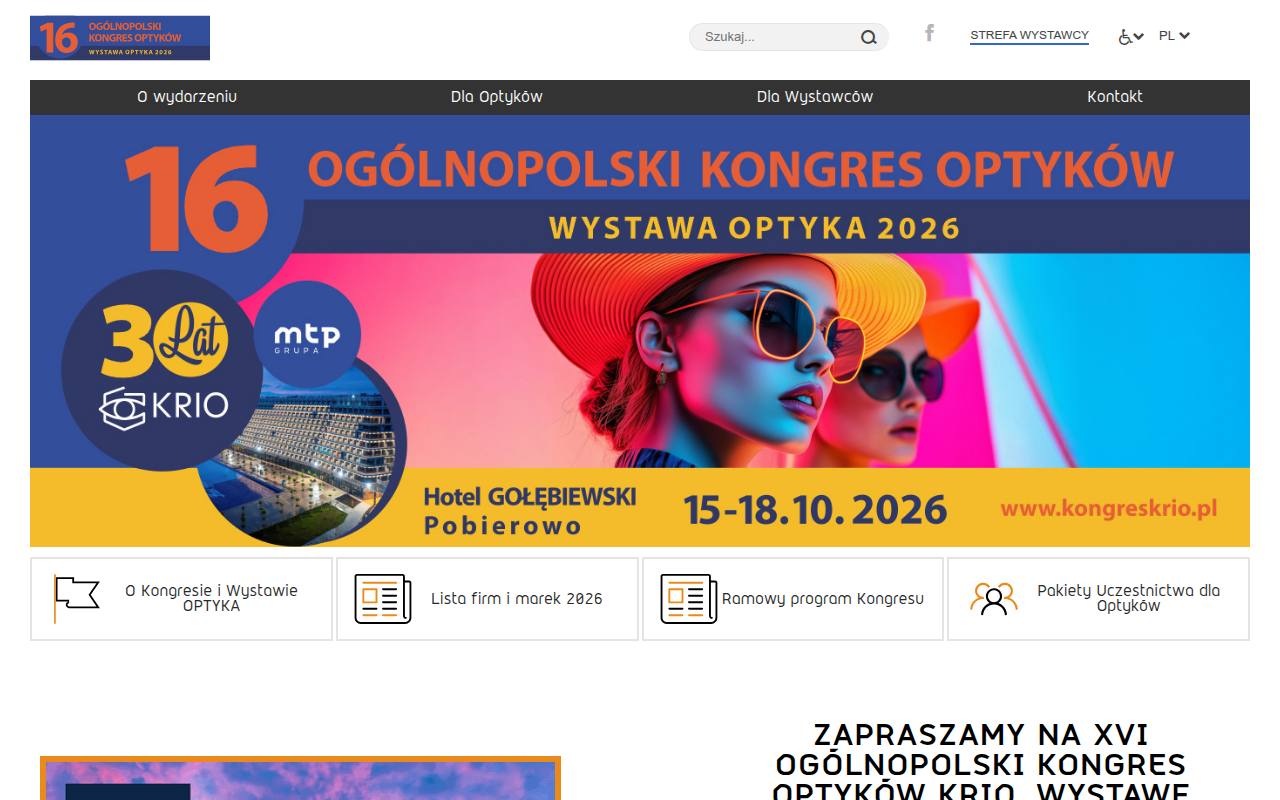 Strona targów Kongres Optyków KRIO – wystawa OPTYKA