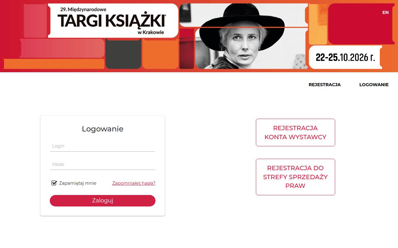 Strona targów Międzynarodowe Targi Książki w Krakowie