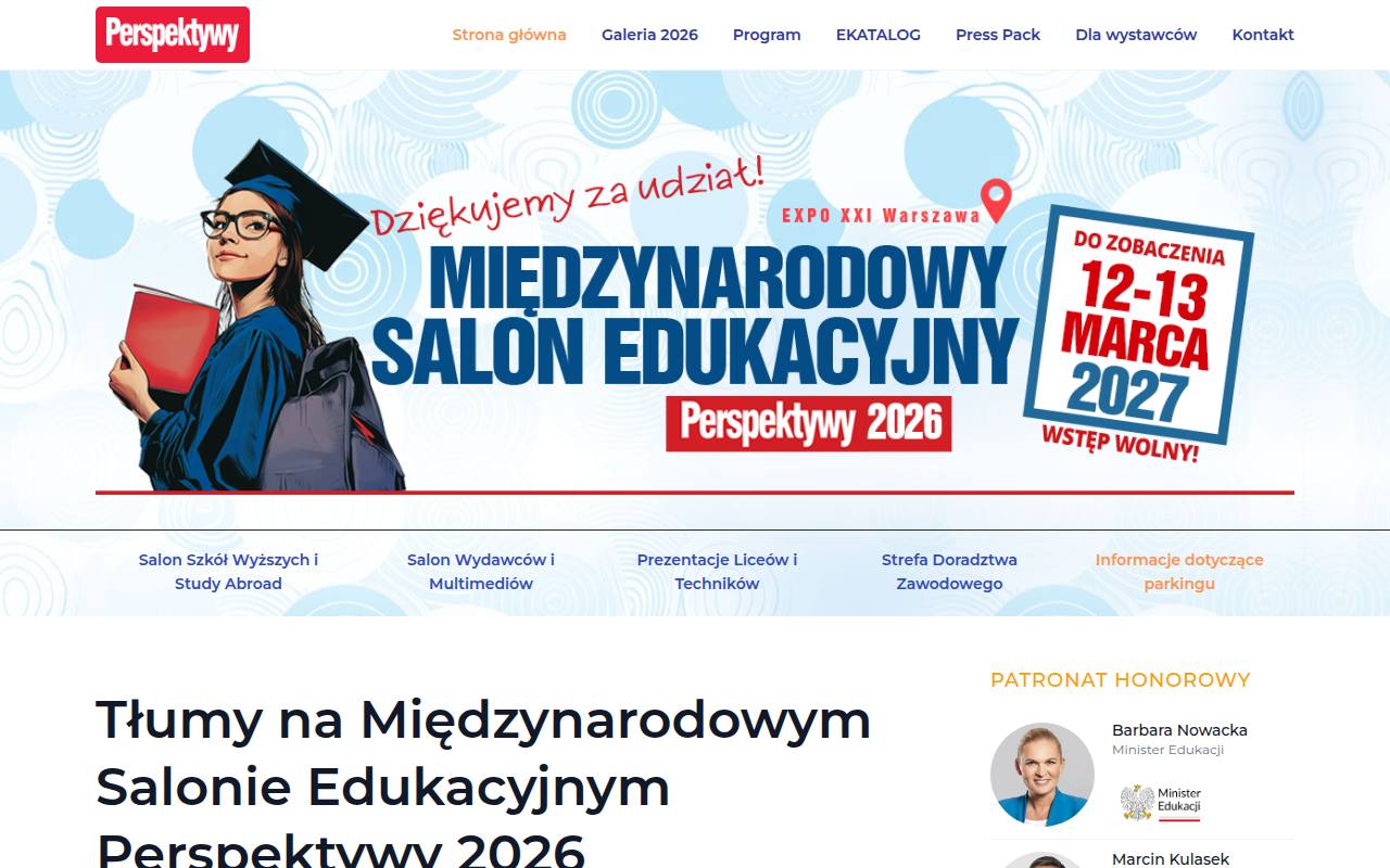 Strona targów Międzynarodowy Salon Edukacyjny Perspektywy