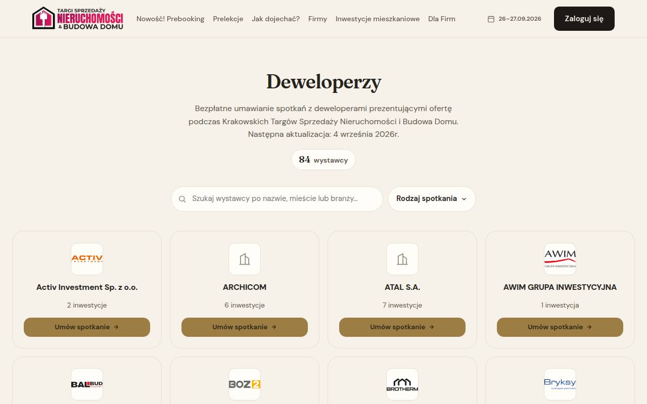 Strona targów PROPERTY POWER Krakowskie Targi Sprzedaży Nieruchomości & Budowa Domu