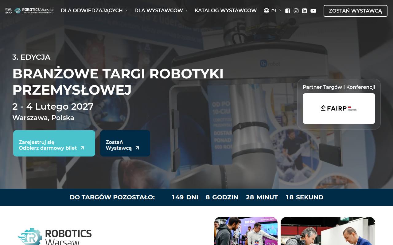 Strona targów Robotics Warsaw