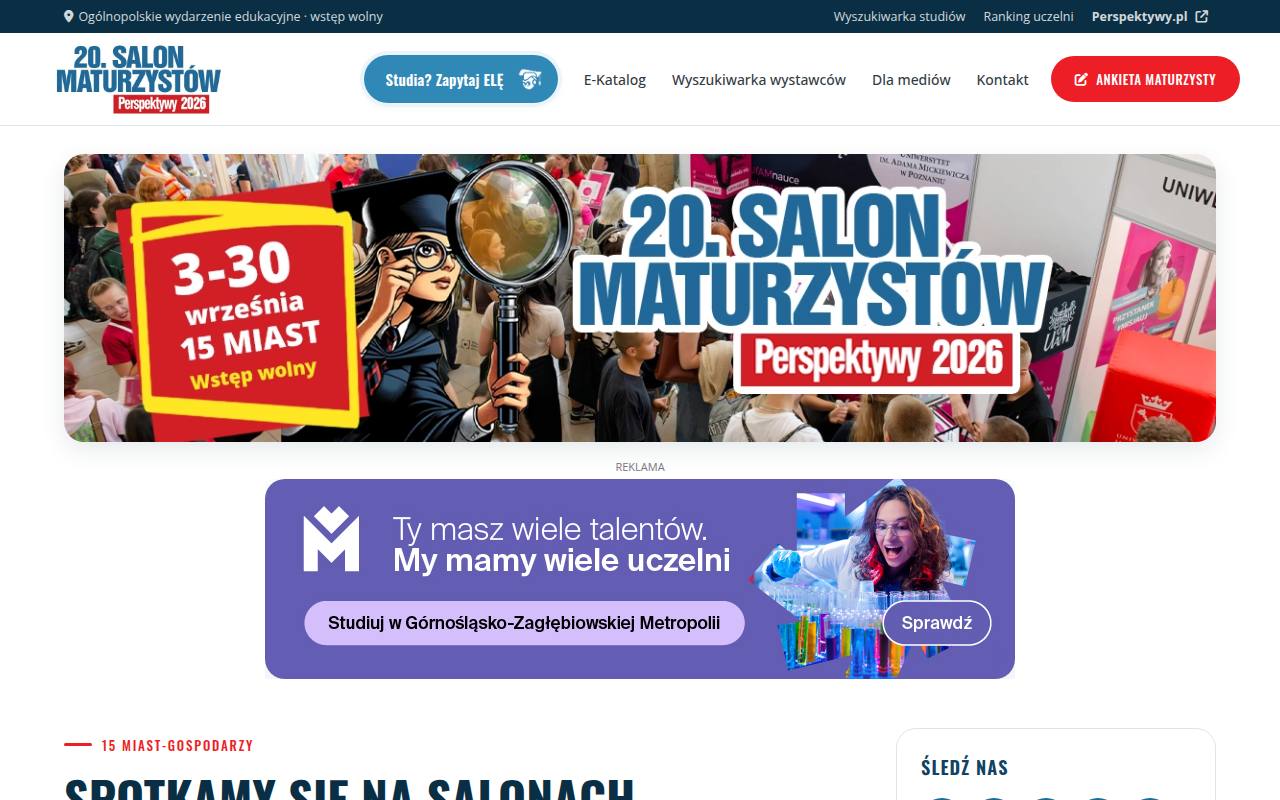 Strona targów Salon Maturzystów Perspektywy – Warszawa