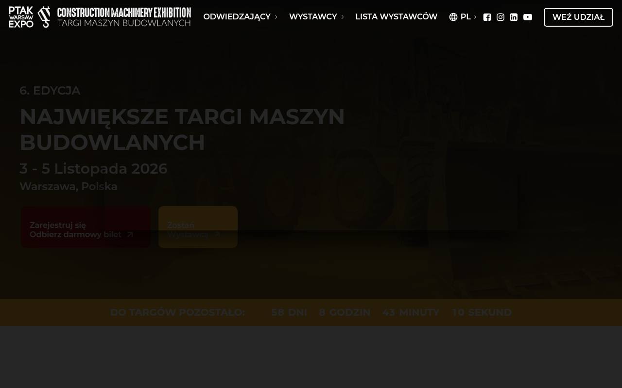 Strona targów Warsaw Construction Machinery Exhibition