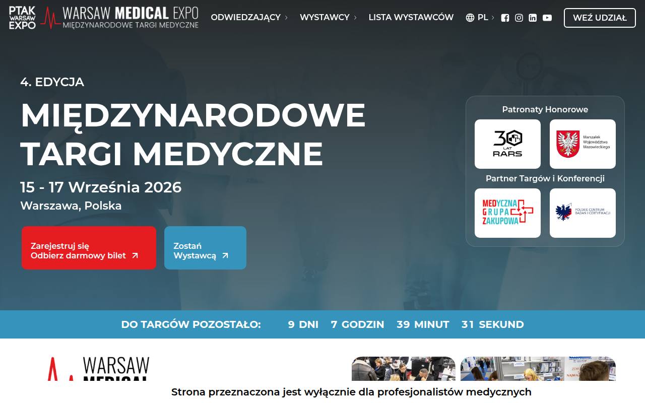 Strona targów Warsaw Medical Expo